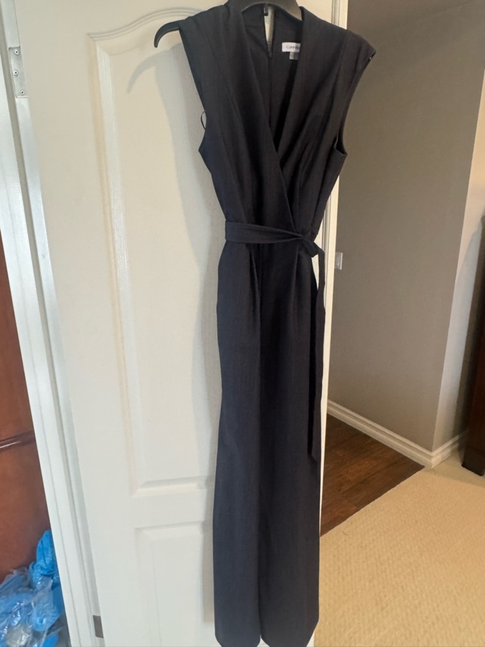 Calvin Klein Black Sleeveless Maxi Wrap Dress with Waist Tie
